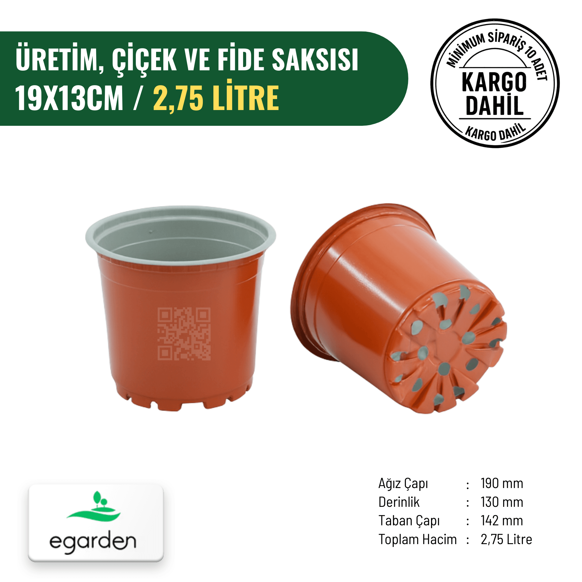 Üretim, Çiçek ve Fide Saksısı 19x13 cm – 2,75 Litre
